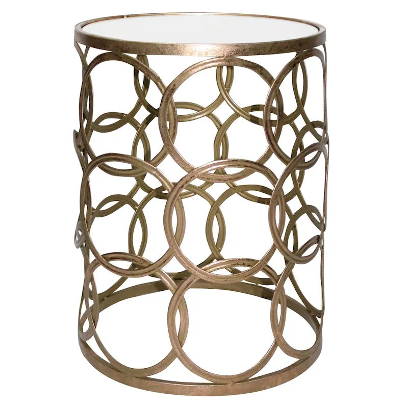 Table ronde dorée, fer forgé, 16,75 x 16,75 x 22 pouces
