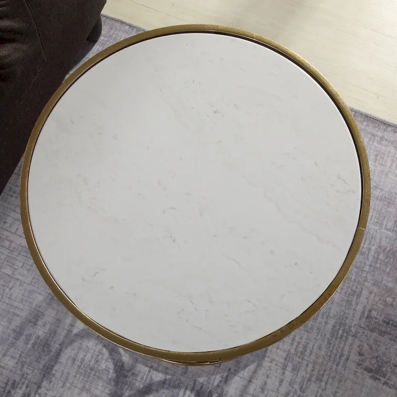 Table ronde dorée, fer forgé, 16,75 x 16,75 x 22 pouces