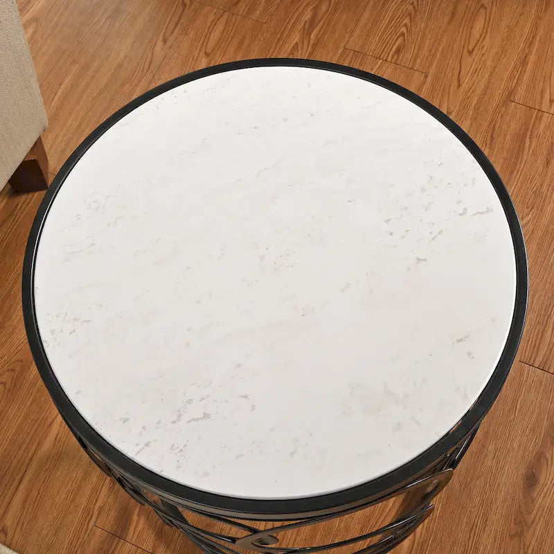 Table ronde dorée, fer forgé, 16,75 x 16,75 x 22 pouces