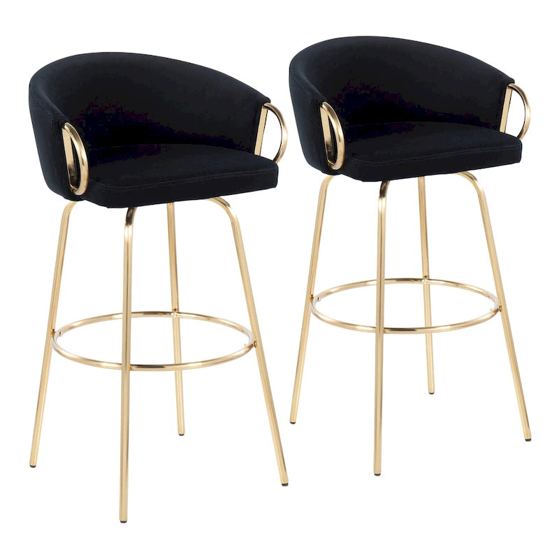 Tabouret de bar à hauteur fixe, or métallique - Ensemble de deux pièces - 49,5 cm de long x 53,3 cm de large x 97,2 cm de haut