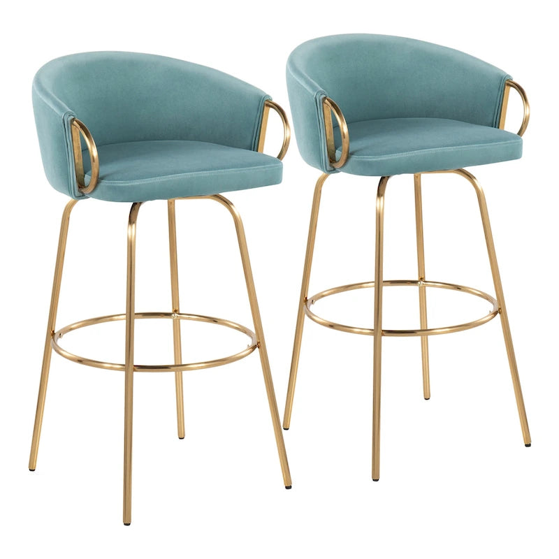 Tabouret de bar à hauteur fixe, or métallique - Ensemble de deux pièces - 49,5 cm de long x 53,3 cm de large x 97,2 cm de haut