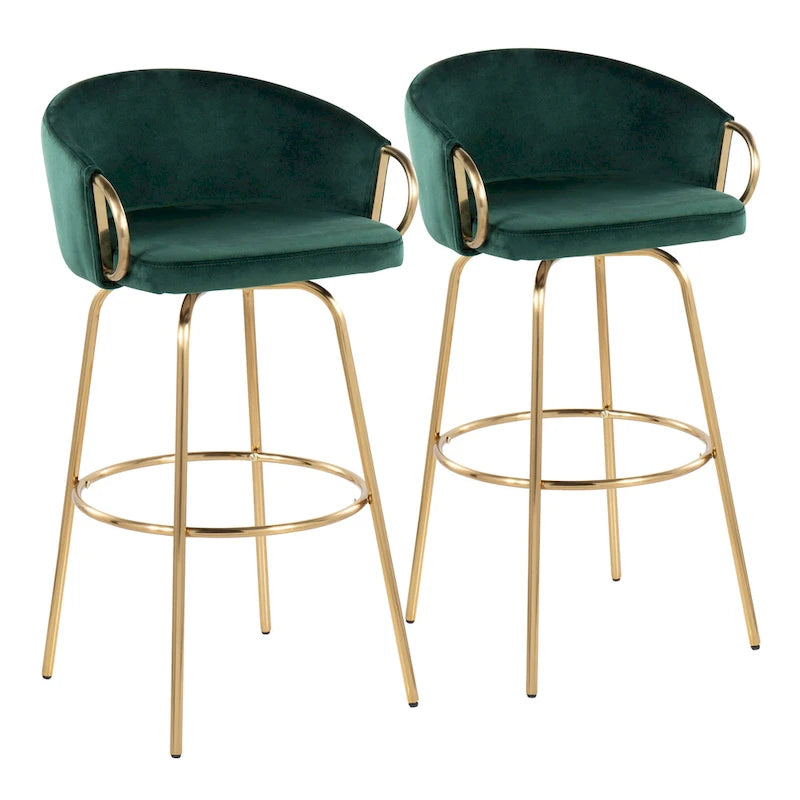 Tabouret de bar à hauteur fixe, or métallique - Ensemble de deux pièces - 49,5 cm de long x 53,3 cm de large x 97,2 cm de haut