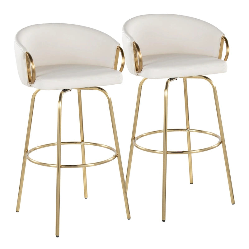 Tabouret de bar à hauteur fixe, or métallique - Ensemble de deux pièces - 49,5 cm de long x 53,3 cm de large x 97,2 cm de haut