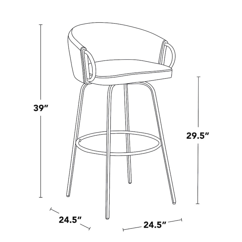 Tabouret de bar à hauteur fixe, or métallique - Ensemble de deux pièces - 49,5 cm de long x 53,3 cm de large x 97,2 cm de haut