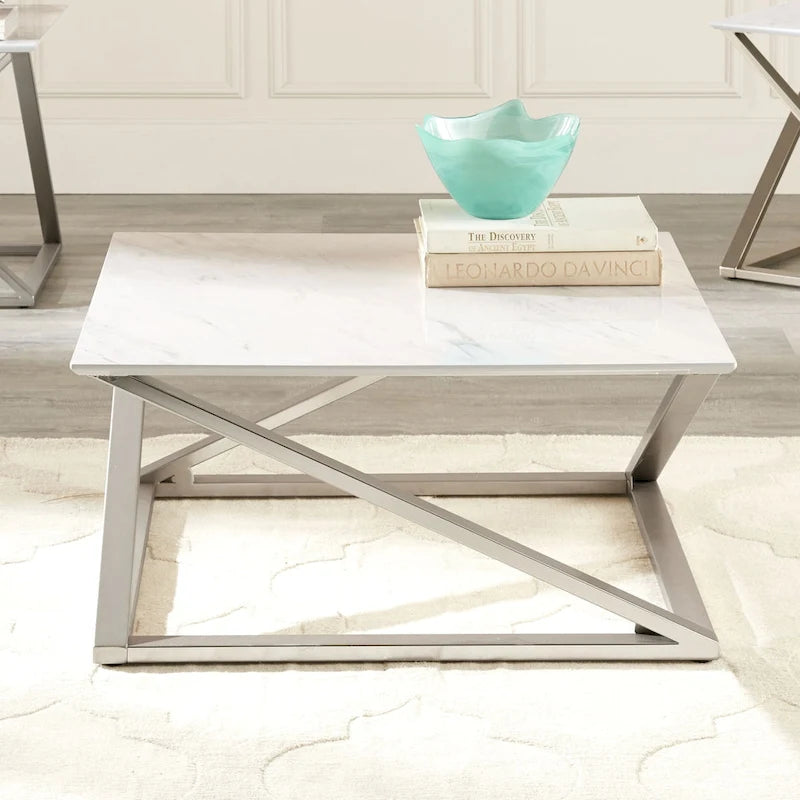 Ensemble de mobilier décontracté trois pièces avec plateau imitation marbre