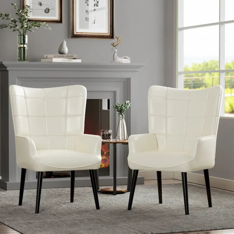Ensemble de 2 chaises d'appoint capitonnées à dossier haut Crème/Marron/Taupe