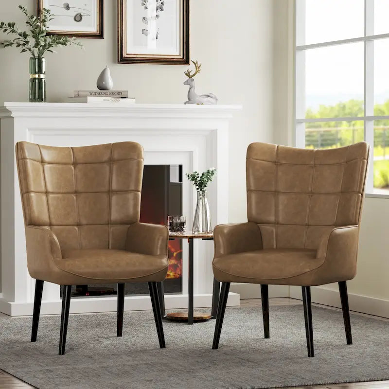 Ensemble de 2 chaises d'appoint capitonnées à dossier haut Crème/Marron/Taupe