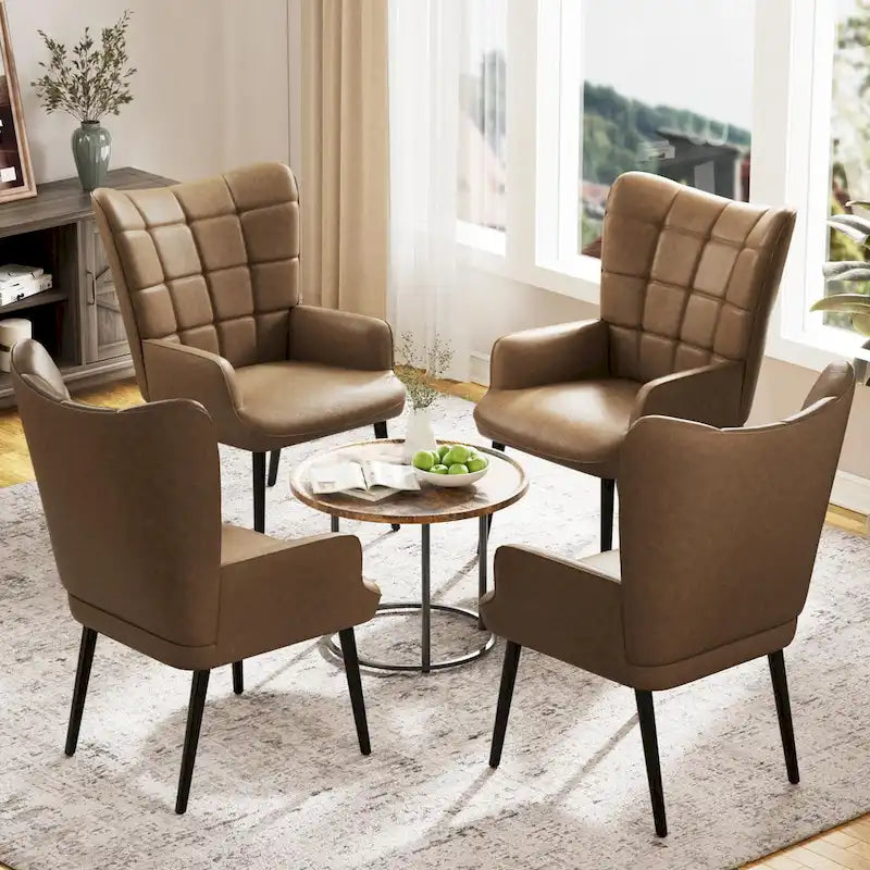 Ensemble de 2 chaises d'appoint capitonnées à dossier haut Crème/Marron/Taupe
