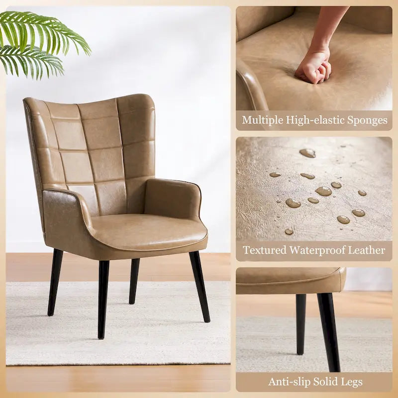 Ensemble de 2 chaises d'appoint capitonnées à dossier haut Crème/Marron/Taupe