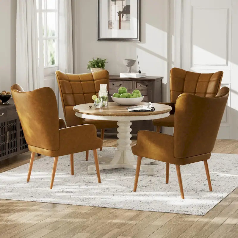 Ensemble de 2 chaises d'appoint capitonnées à dossier haut Crème/Marron/Taupe