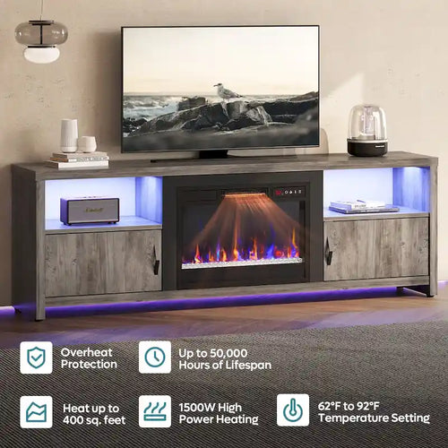 Meuble TV de 70 pouces pour téléviseurs de 75 pouces avec cheminée électrique à LED et meuble - 71 pouces