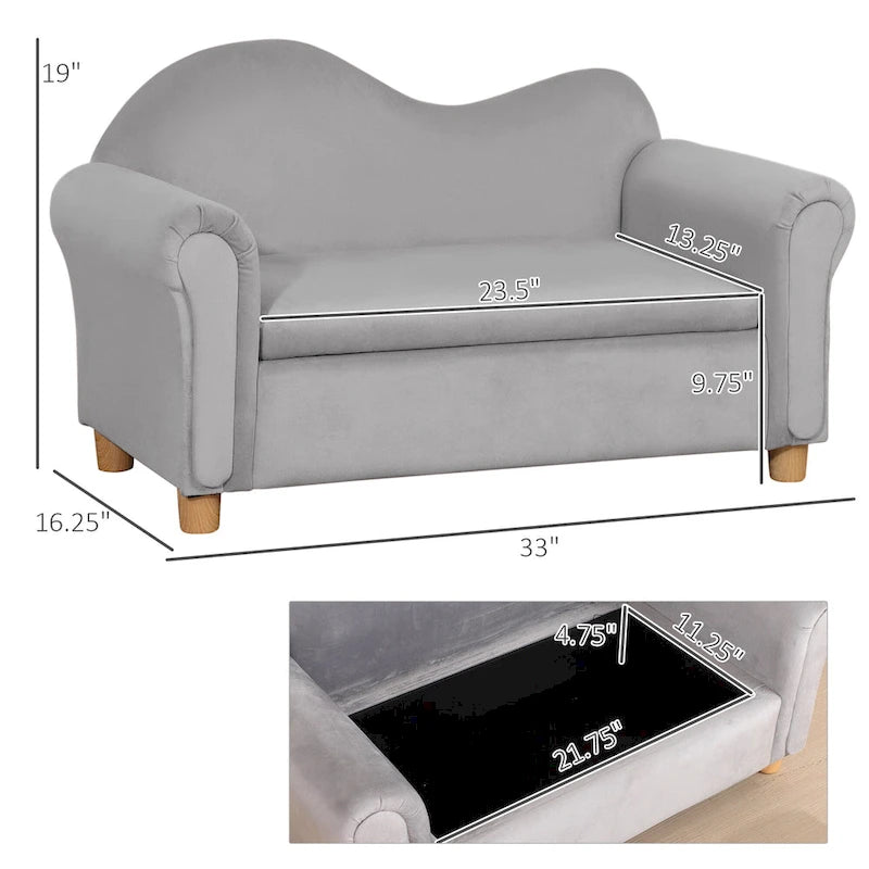 Canapé pour enfants, chaise préscolaire avec accoudoirs en bois, adapté aux chambres d'enfants et aux jardins d'enfants, avec compartiments de rangement cachés.