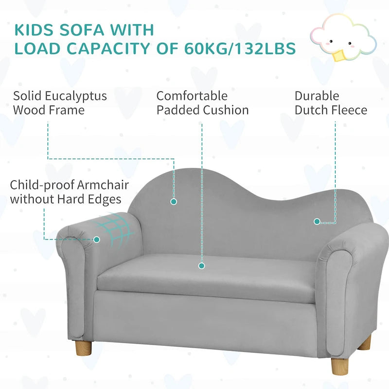 Canapé pour enfants, chaise préscolaire avec accoudoirs en bois, adapté aux chambres d'enfants et aux jardins d'enfants, avec compartiments de rangement cachés.