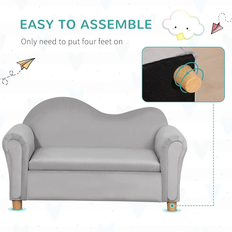 Canapé pour enfants, chaise préscolaire avec accoudoirs en bois, adapté aux chambres d'enfants et aux jardins d'enfants, avec compartiments de rangement cachés.