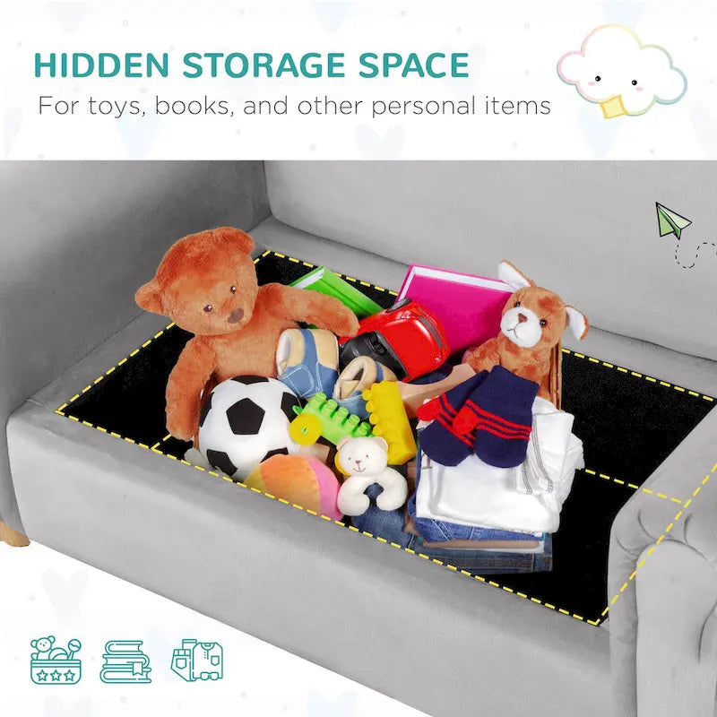 Canapé pour enfants, chaise préscolaire avec accoudoirs en bois, adapté aux chambres d'enfants et aux jardins d'enfants, avec compartiments de rangement cachés.