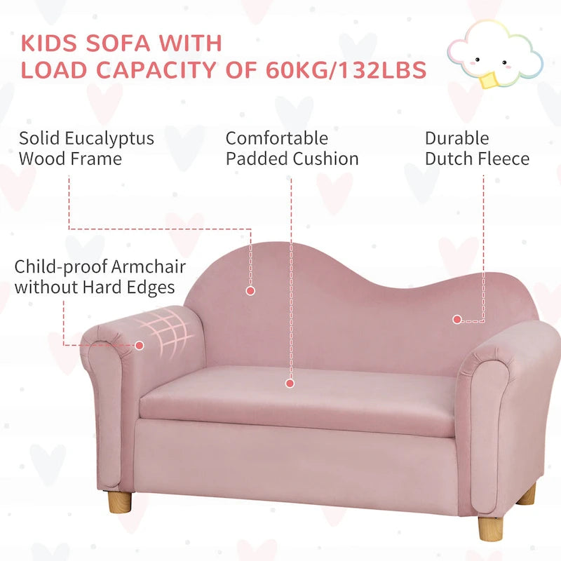 Canapé pour enfants, chaise préscolaire avec accoudoirs en bois, adapté aux chambres d'enfants et aux jardins d'enfants, avec compartiments de rangement cachés.