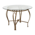 Table à manger ronde en verre de 42 pouces avec cadre métallique incurvé