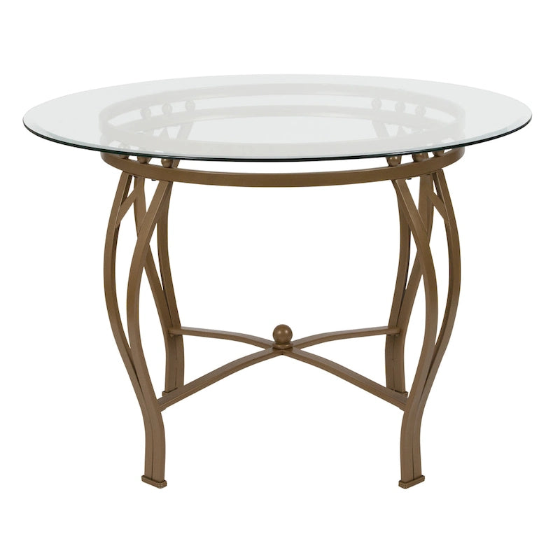 Table à manger ronde en verre de 42 pouces avec cadre métallique incurvé