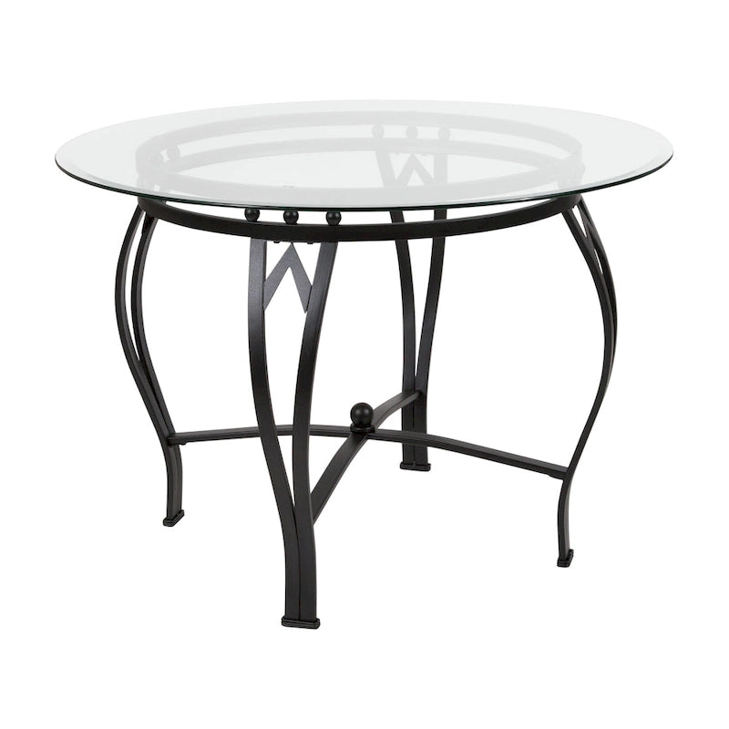 Table à manger ronde en verre de 42 pouces avec cadre métallique incurvé