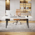 Bureau blanc avec pieds métalliques solides, en forme de bateau