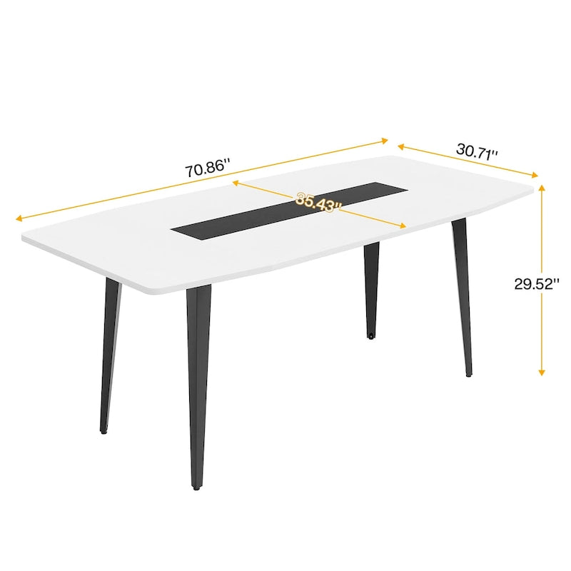 Bureau blanc avec pieds métalliques solides, en forme de bateau