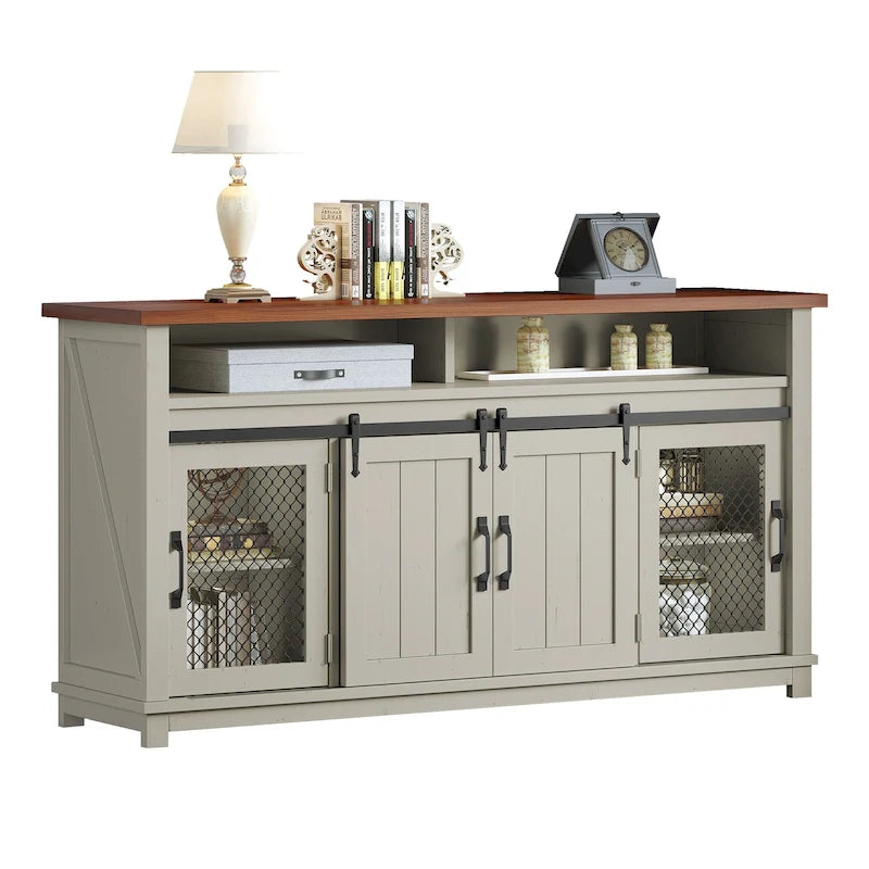 Buffet de style campagnard/industriel avec portes et étagères