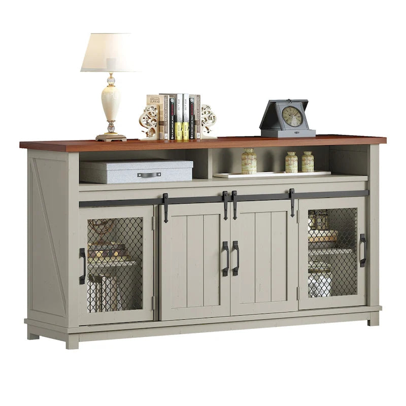 Buffet de style campagnard/industriel avec portes et étagères