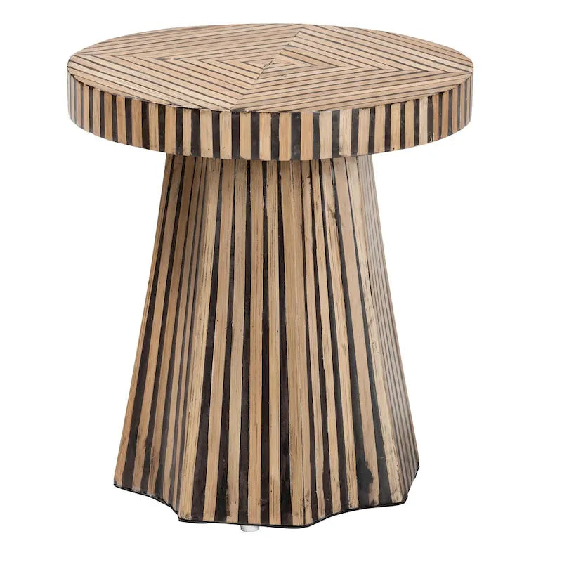 Table d'appoint bicolore moderne bohème en bambou aux tons naturels et marron foncé