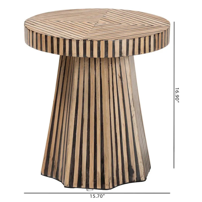 Table d'appoint bicolore moderne bohème en bambou aux tons naturels et marron foncé