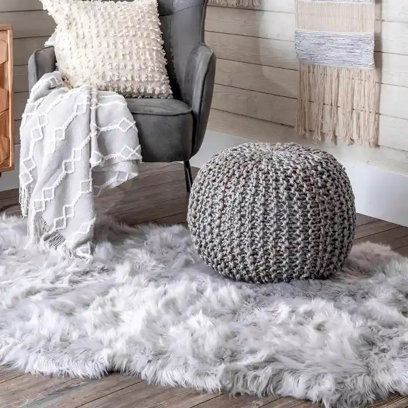 Pouf en jute tricoté uni classique