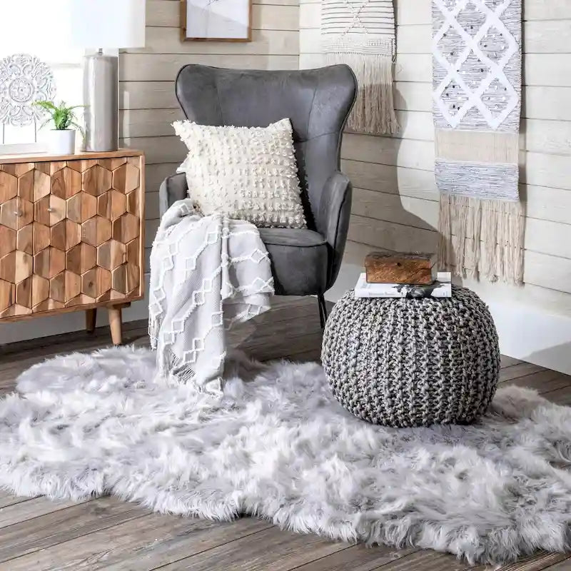 Pouf en jute tricoté uni classique