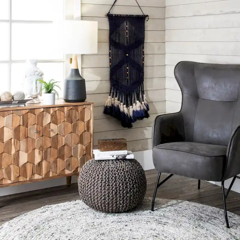 Pouf en jute tricoté uni classique