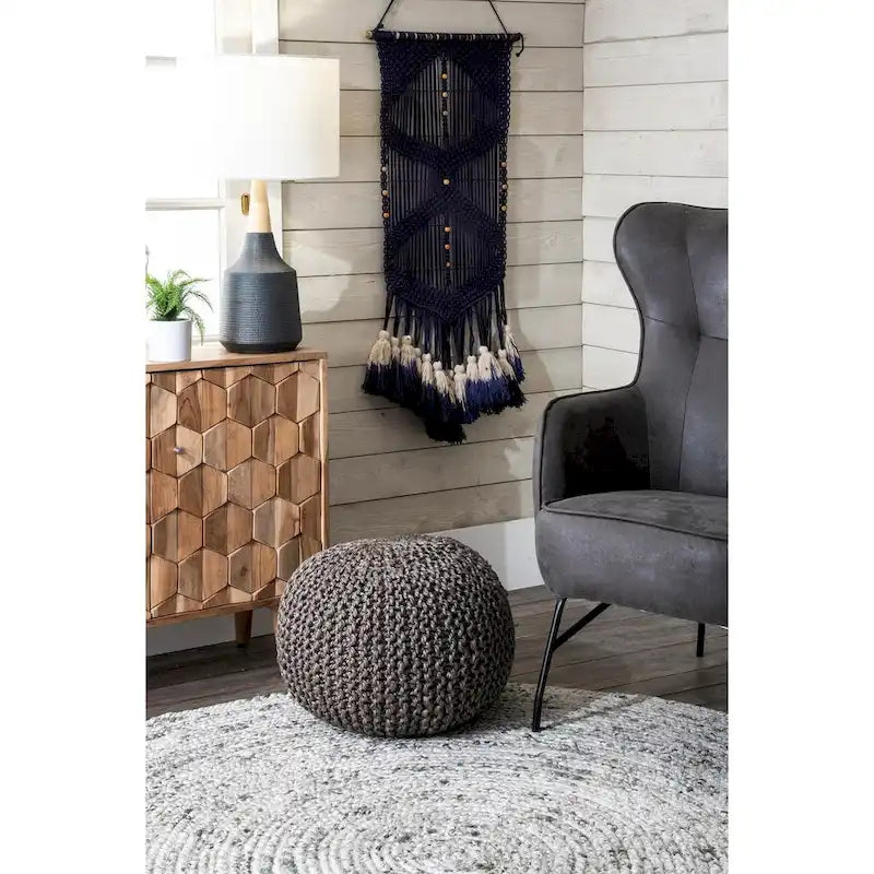 Pouf en jute tricoté uni classique