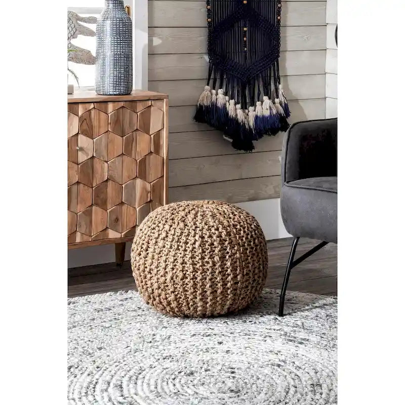 Pouf en jute tricoté uni classique