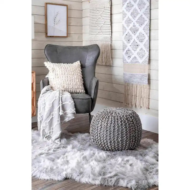 Pouf en jute tricoté uni classique