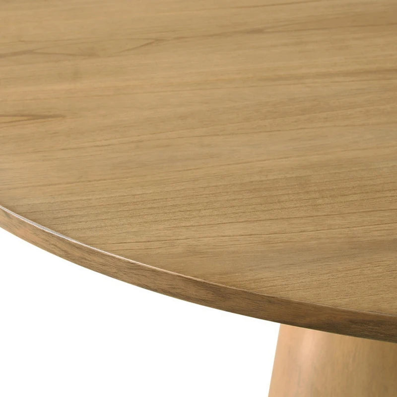 Table à manger de 150 cm, plateau et pied ronds, finition marron.