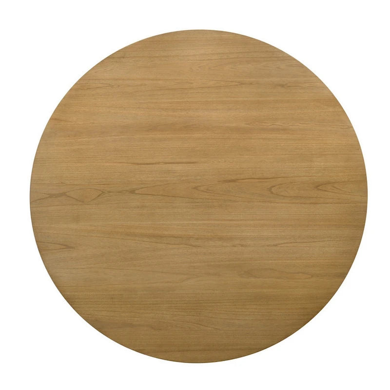 Table à manger de 150 cm, plateau et pied ronds, finition marron.