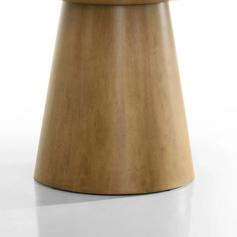 Table à manger de 150 cm, plateau et pied ronds, finition marron.