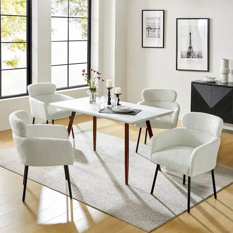 Chaises de salle à manger modernes en tissu rebondissant avec pieds réglables, quatre chaises par ensemble.