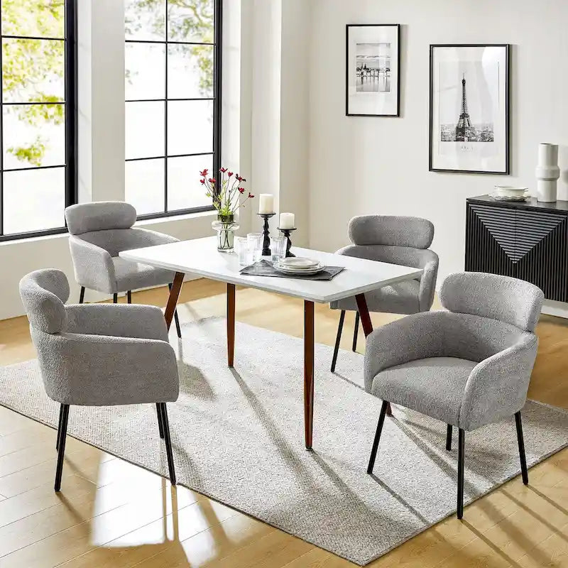 Chaises de salle à manger modernes en tissu rebondissant avec pieds réglables, quatre chaises par ensemble.