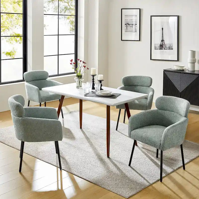 Chaises de salle à manger modernes en tissu rebondissant avec pieds réglables, quatre chaises par ensemble.