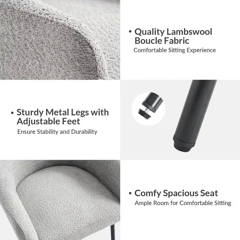 Chaises de salle à manger modernes en tissu rebondissant avec pieds réglables, quatre chaises par ensemble.