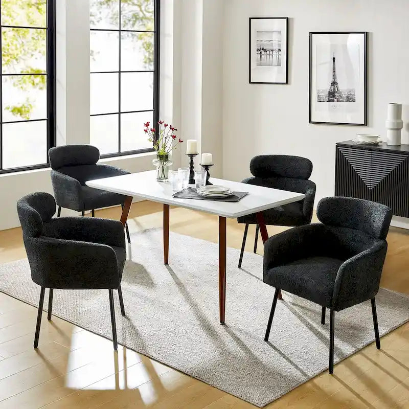 Chaises de salle à manger modernes en tissu rebondissant avec pieds réglables, quatre chaises par ensemble.
