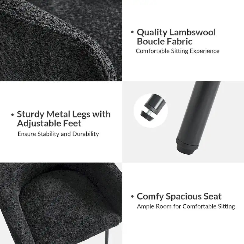 Chaises de salle à manger modernes en tissu rebondissant avec pieds réglables, quatre chaises par ensemble.