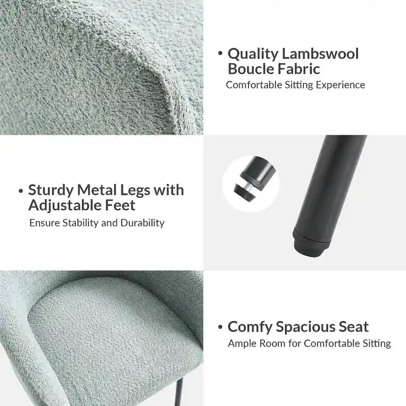 Chaises de salle à manger modernes en tissu rebondissant avec pieds réglables, quatre chaises par ensemble.