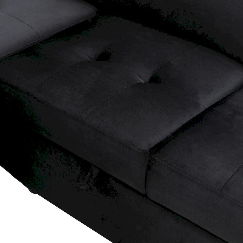 Canapé d'angle convertible en velours avec pouf de rangement et port USB