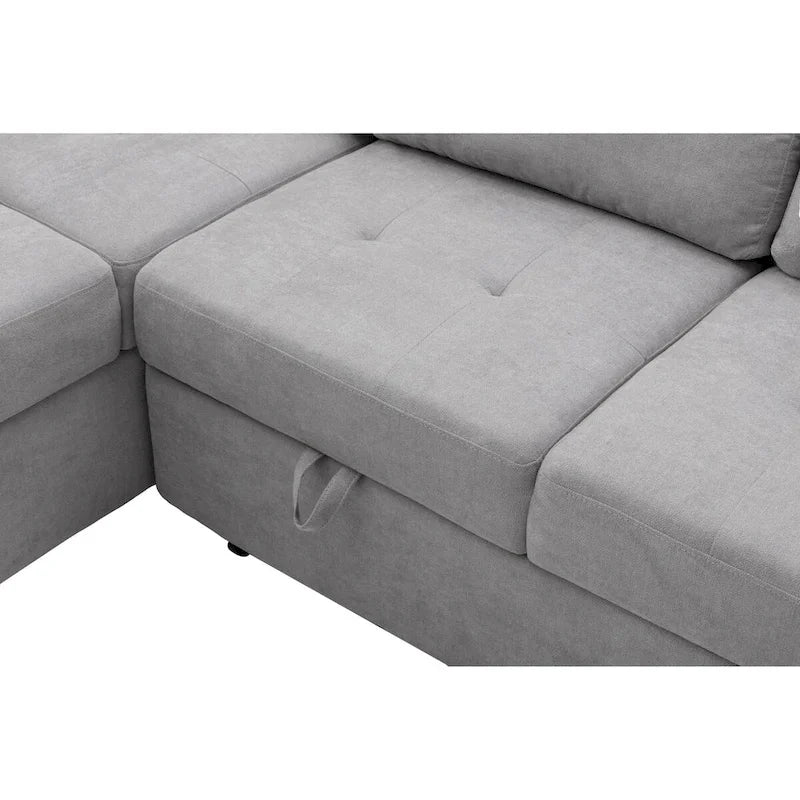 Canapé d'angle convertible en velours avec pouf de rangement et port USB