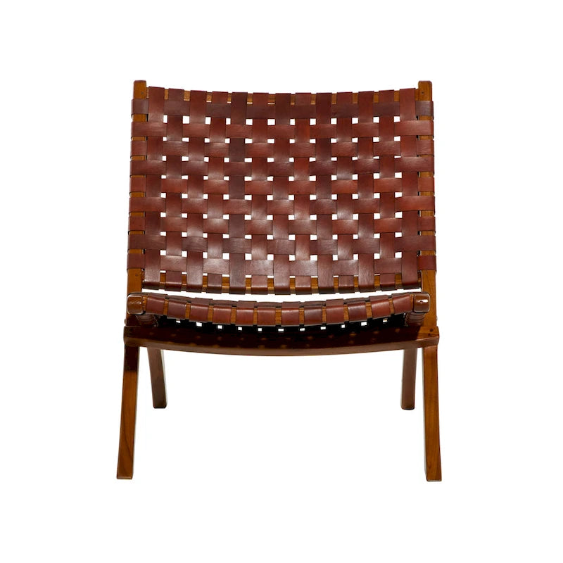 Chaise pliante en cuir tressé, structure en bois brun - noire ou marron