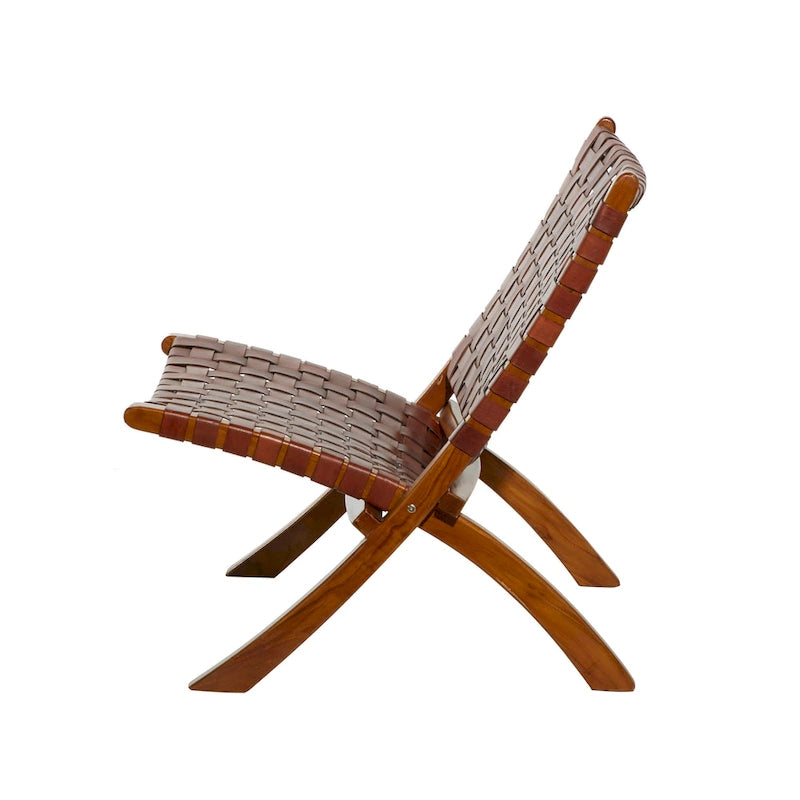 Chaise pliante en cuir tressé, structure en bois brun - noire ou marron