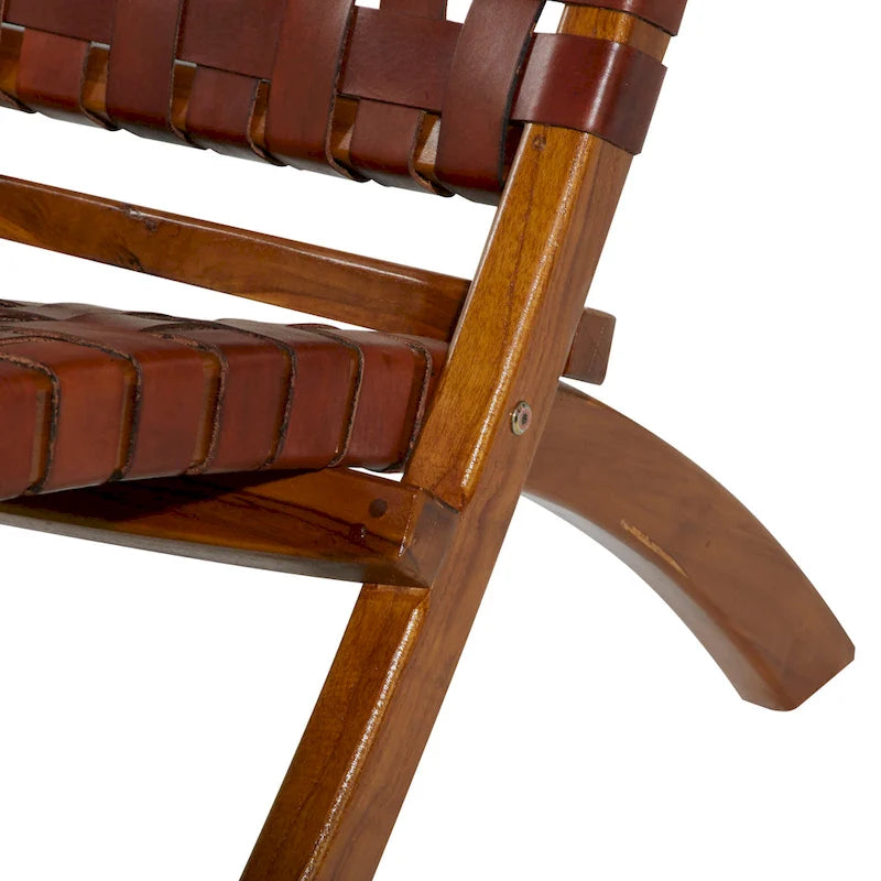 Chaise pliante en cuir tressé, structure en bois brun - noire ou marron